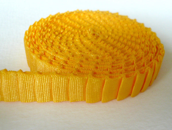Bra Strap Elastic. Satin Semi Sheen - Pleated Elastic. 12mm  or 1/2 inch wide. Sunflower Yellow Colour