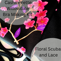 DIY Bra Kit. Cashmerette. Willowdale Bra Making Kit. Black  Floral Foil Scuba, View A