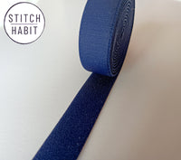 Bra Strap Elastic.  Satin Sheen - Plush Back.  16mm | 5/8 inch wide. Navy Blue