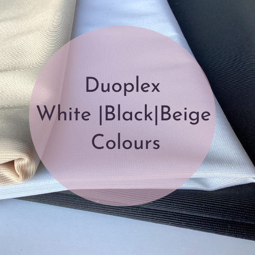 Duoplex. Low Stretch Bra Fabric. White | Beige | Black. 58-60″ (147-150 cm) Wide