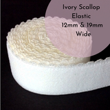 Bra / Lingerie Making Elastic. Scallop Edge, Plush Back. Ivory Colour. 12mm | 1/2 inch & 19mm | 3/4 inch wide