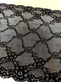 Black Embroidered Lace. Scallop Edge.  Stretch Lace. 9.25 inches | 23.5 cm wide