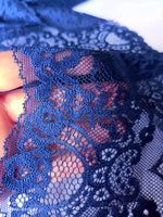 Navy blue embroidered lace. Scallop Edge.  Stretch Lace. 7 inches | 18 cm wide