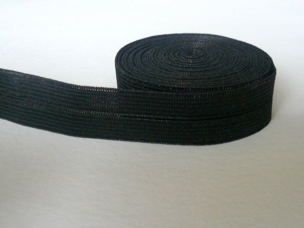 Foldover elastic. Satin semi sheen. 16mm | 5/8 Inch wide. Black Colour