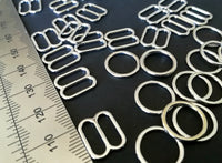 Bra / Lingerie Making. Quality Silver Metal Sliders and Rings. Various Sizes