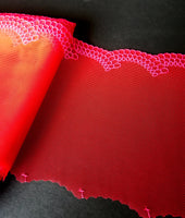 Bra Making. Pretty Red Tulle and Pink Embroidered Lace. 6.75 inches / 17cm