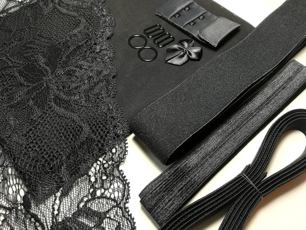DIY Bralette Kit.  Inc Fabric and Notions - Jordy Bralette.  Black