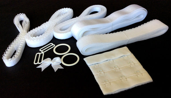 Bra/ Lingerie Making.  Elastic Findings Kit. White | Ivory | Black  -  Med/ Large Elastics