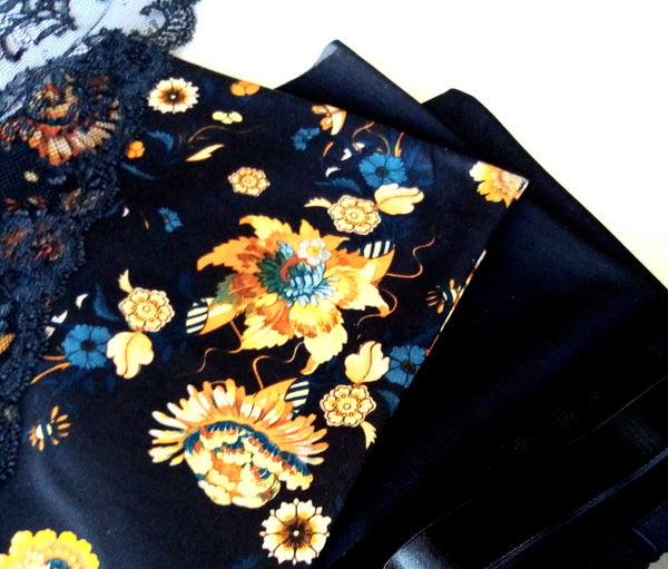 DIY Bra Kit. Orange Flower Scuba Fabric. Inc Fabric and Notions