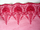 Bra Making. Pretty Red Tulle  Embroidered Lace. 6.5 inches / 15cm